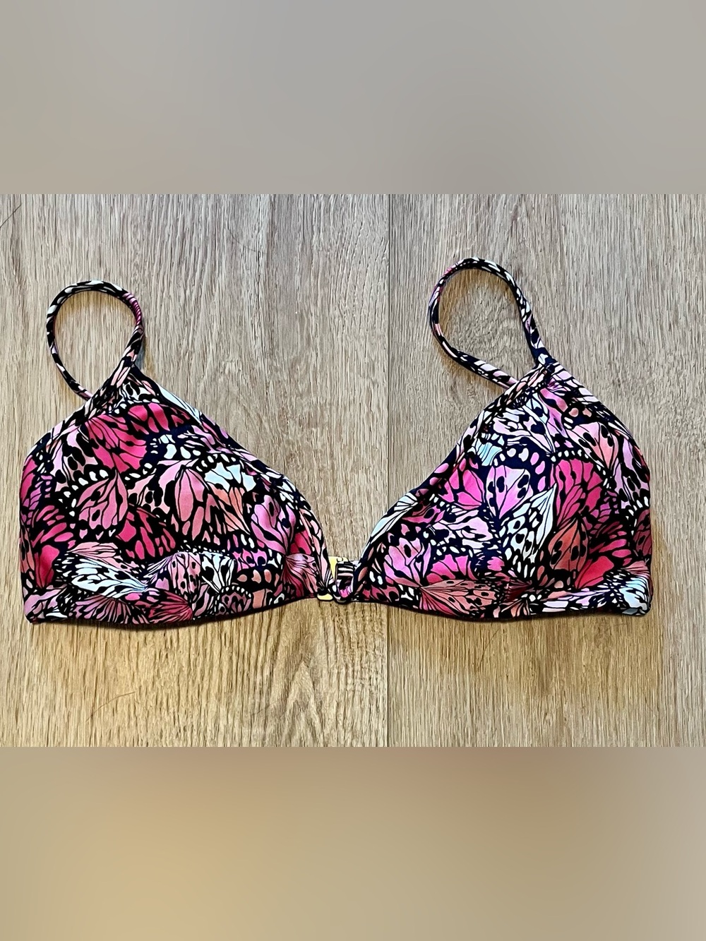 l*space Pink & Black Butterfly-Print Triangle Bikini Top